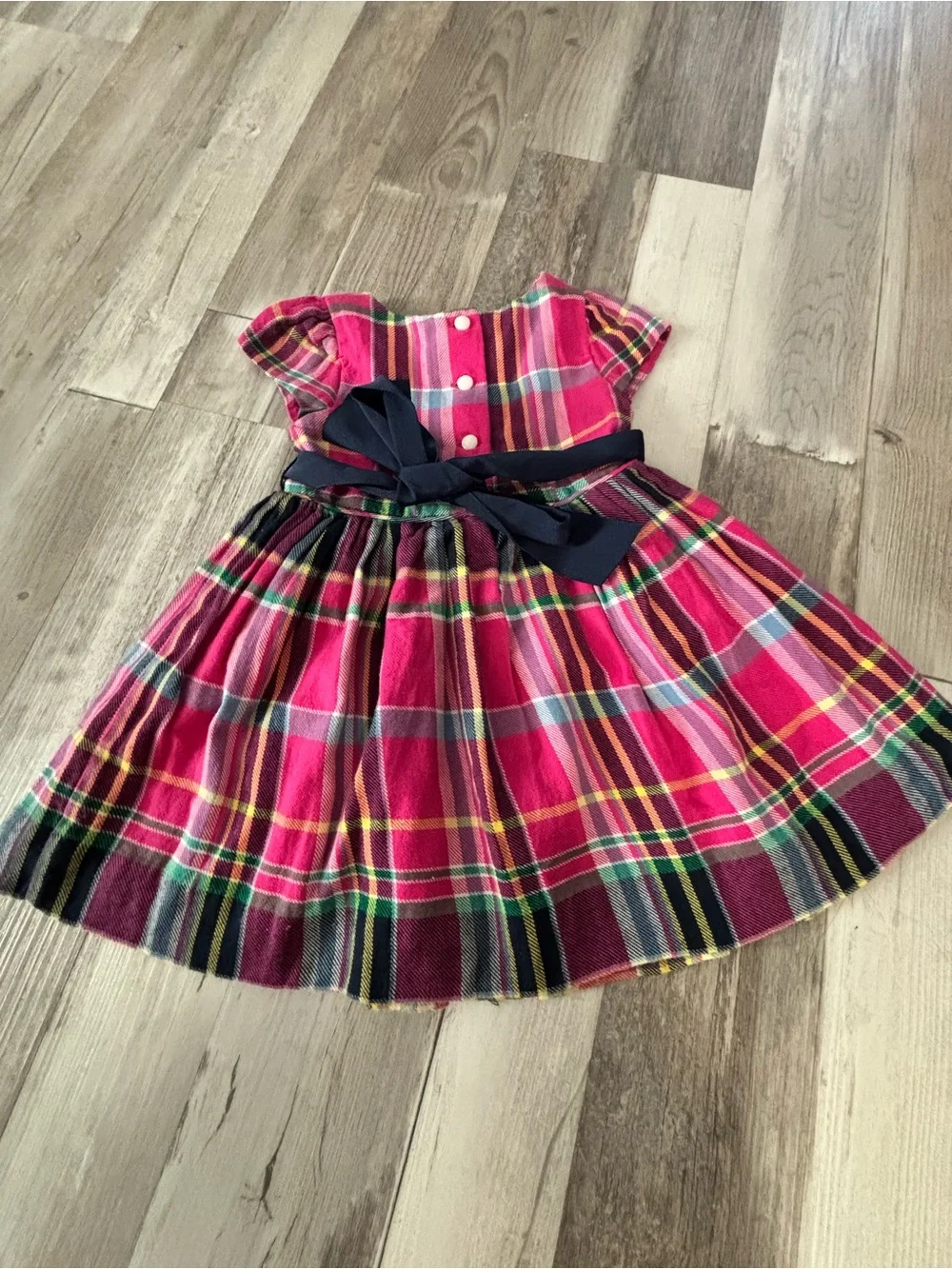 Ralph Lauren Pink Plaid Fit-and-Flare Dress with Navy Waistband